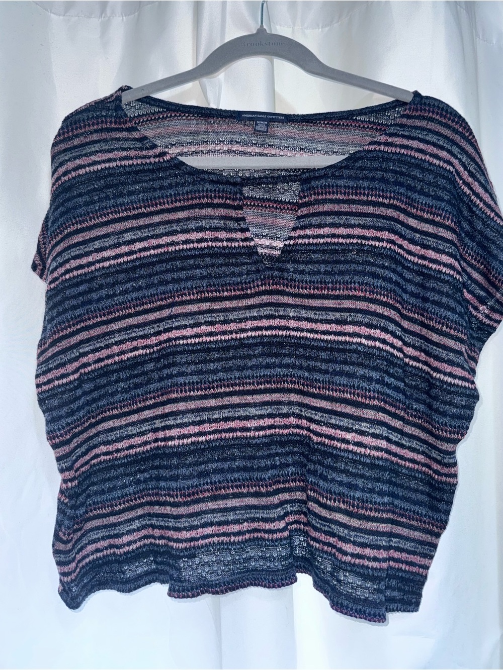 American Eagle Striped Knit Short-Sleeve Top